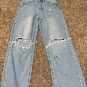 SHEIN Light Blue Distressed Boyfriend Jeans